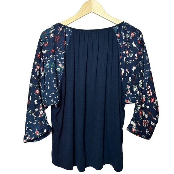 Westport Floral Print Sleeve Patchwork Mix Media Pullover Top/Blouse Size Large - Picture 7 of 9
